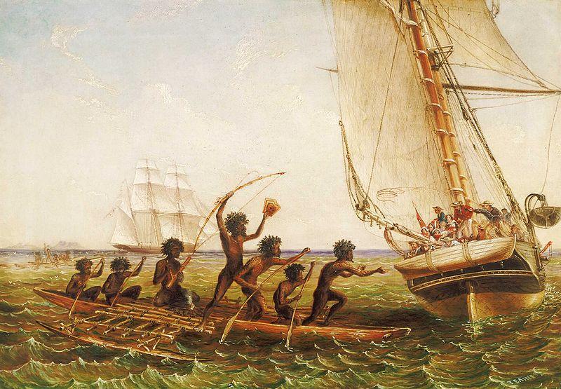 John Thomas Baines Aboriginal Canoes Communicating with the 'Monarch' and the 'Tom Tough', 28 August 1855 France oil painting art